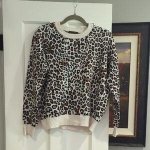 T Tahari Leopard Print Crew Neck Sweater